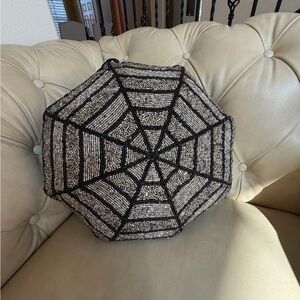 Beaded Spiderweb Octagon Pillow - Black & Silver